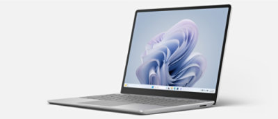 A laptop with a screen on displaying a white background.