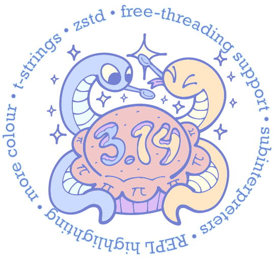 Two snakes enjoying a pie with 3.14 on the top and &pi; crimping