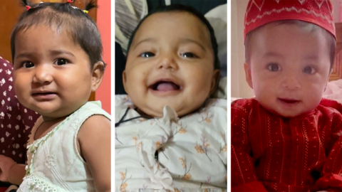 A split image of three young Bangladeshi children who have died from measles