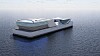 A computer-generated image of a floating datacenter concept by Samsung, which looks more like a floating building than a ship.