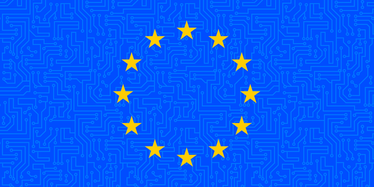 European Union flag with icon of person with a heart in center