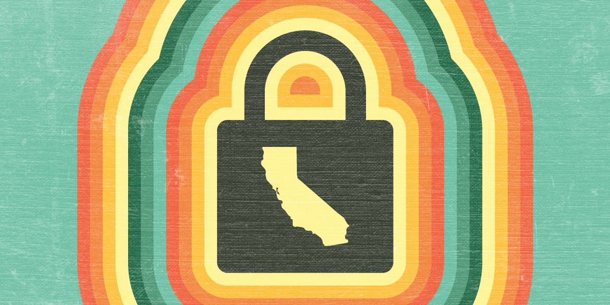 California Privacy lock icon with CA state map & vintage colors