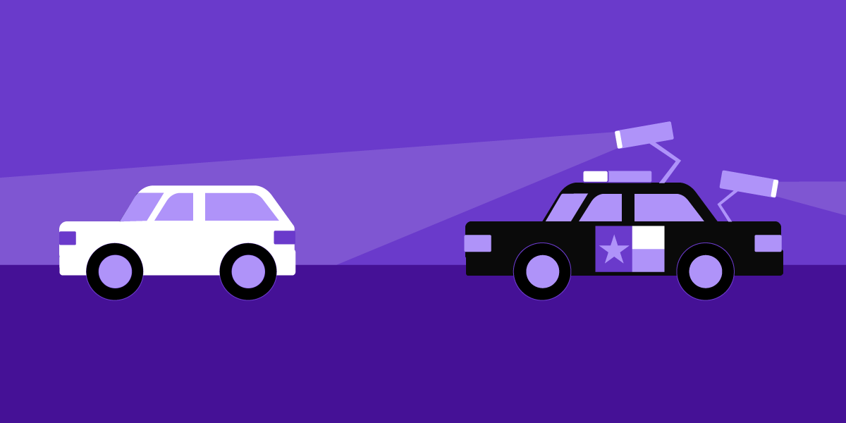 drawing of a police car with cameras on top pulling over car