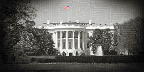 White House A black and white image of the White House.