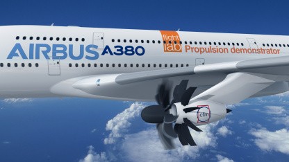 Beim Open-Fan-Triebwerk von CFM und Airbus ersetzt ein offener Fan mit zahlreichen Rotorblättern den konventionellen Turbofan samt Verkleidung. (Bild: Airbus SAS 2022) (Airbus SAS 2022)