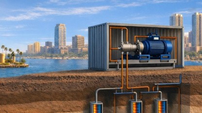 Schematische Darstellung der Bohrloch-Batterie aus W&auml;rmepumpe und unterirdischem Speicher (Bild: Geo2Watts) (Geo2Watts)